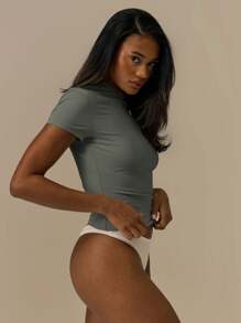 MUSERA Áo thun tay ngắn dáng suông, thích hợp đi nghỉ mát, sân bay, phong cách dễ thương, thường ngày, đi học, thanh lịch, mùa xuân hè. - Màu xám đen - Xem 2