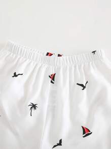 Cozy Pixies 2pcs Baby Boy Coconut Tree Graphic Round Neck Short Sleeve Cardigan & Casual Shorts Set