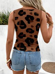 SHEIN LUNE 豹纹印花休闲圆领紧身上衣，适合夏季女士穿着 - 彩色 - 查看 2