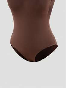 SHAPORA 1pc Women's Plain Color Fashionable Bodysuit Shapewear, Suitable For Summer - Brown - View 5