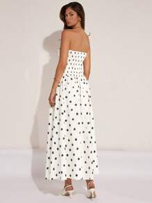 COSMINA Váy suông hở vai in họa tiết chấm bi thanh lịch dành cho nữ, mùa hè - Nhiều màu - Xem 2