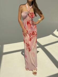 Aloruh Đêm hẹn hò lãng mạn, kỳ nghỉ xuân/hè, váy dài xếp ly in kỹ thuật số cho nữ - Nhiều màu - Xem 4