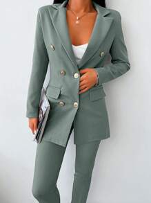 EURMUSE Women 2-Piece Suit - Blazer Jacket And Pants, Fashionable For Summer - Mint Green - View 3