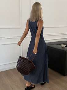 Livesso Women's Sleeveless Denim Dress, Fashionable Suitable For Summer