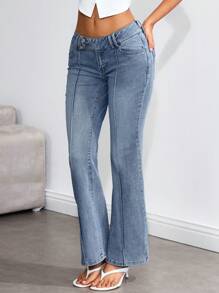 SHEIN EZwear Pantalones largos de mezclilla de unicolor, de moda para el verano