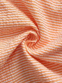 Weeklong 度假休闲条纹花卉刺绣缺口领衬衫 - 橘色 - 查看 8