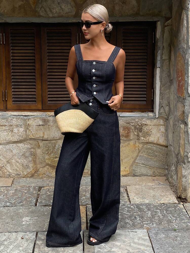 New Summer Music Festival Loose Casual Simple Women Denim Suit