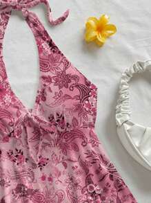 Soleia Áo Babydoll hở lưng cổ chữ V họa tiết hoa màu hồng cho kỳ nghỉ thường ngày của phụ nữ, thích hợp cho kỳ nghỉ hè - Hồng - Xem 7