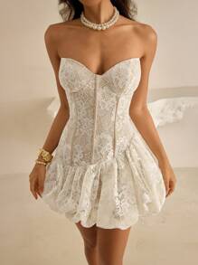 Vowa 优雅火辣的女孩法式蕾丝甜心领口南瓜花蕾芭蕾舞裙，适合成人仪式、毕业舞会、生日、派对、音乐节、婚礼等正式场合，新娘礼服，派对礼服，新娘 - 白色 - 查看 5