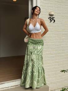 Sunnyshic 女式波西米亚印花长裙，休闲，适合度假和日常穿着，春夏季 - 綠色 - 查看 5