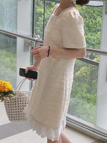 DAZY Square Neck Puff Sleeve Short Bodycon Elegant Women Mini Dress - White - View 1