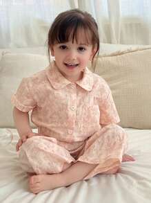 Hapijoa Bộ đồ ngủ quần dài in họa tiết hoa dễ thương cho bé gái mùa hè - Màu Hồng baby - Xem 6