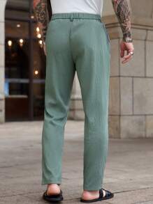 Manfinity Homme Men's Textured Fabric Casual Drawstring Waist Pocket Suit Pants, Summer - Green - View 2