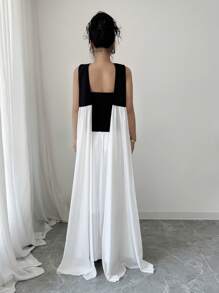 Chiquease Women's Black & White Splice Contrast Color Slim Fit Elegant Sexy Strapless Dress - Black and White - View 2