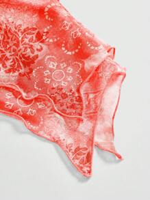 ROMWE Hippie Summer Casual Printed Asymmetric Hem Halter Neck Top - Coral Orange - View 4