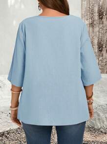 EMERY ROSE Camisas de campo azul claro con bajo asimétrico talla grande ropa de otoño - Celeste - Ver 2