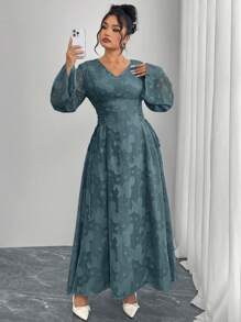 Modelyn Vestido de talla grande de unicolor elegante con mangas acampanadas y cortes