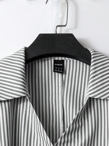 Franclia Elegant Short Sleeve Blouse, Striped Shirt, Fitted Waist Puff Sleeve Top, Suitable For Women - Black - View 4