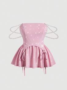 SHEIN MOD Áo cúp ngực chi tiết xích màu hồng thanh lịch cỡ lớn - Hồng - Xem 1
