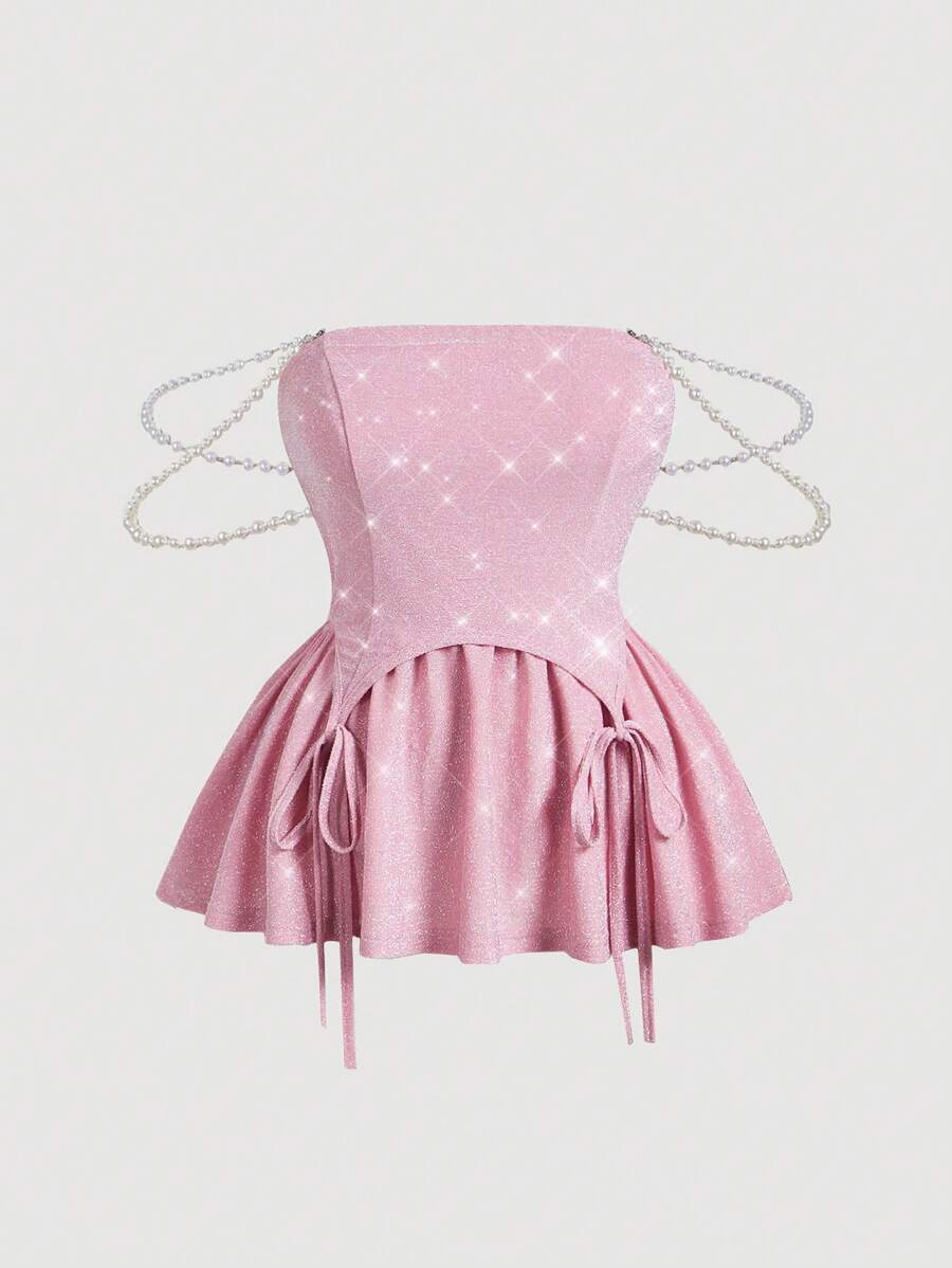 SHEIN MOD Áo cúp ngực chi tiết xích màu hồng thanh lịch cỡ lớn - Hồng - Xem 1