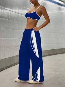 StreetHx 2件套女士休闲街头撞色背心+运动裤套装 - 彩色 - 查看 3