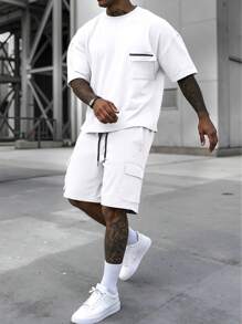 Manfinity LEGND Men's Summer Flap Pocket Loose T-Shirt & Cargo Shorts Set