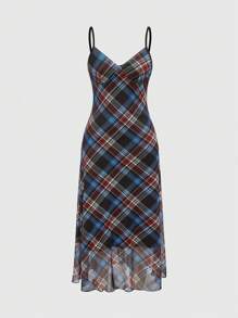 ROMWE Fairycore 女式无袖格子简约休闲连衣裙，适合日常穿着 - 彩色 - 查看 1