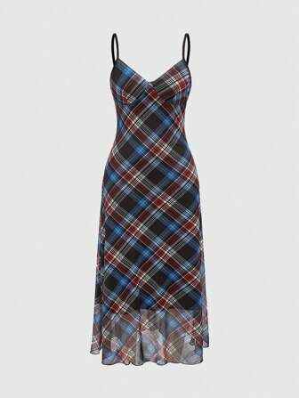 Fairycore Women's Sleeveless Plaid Minimalist Casual Dress, Suitable For Everyday Wear