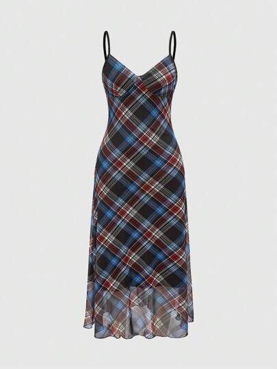 Vestido casual minimalista sin mangas a cuadros Fairycore, adecuado para uso diario