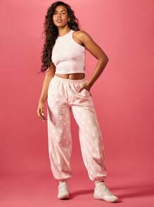 Missguided x Playboy Top corto sin mangas con estampado de conejito juguetón, parte superior deportiva de verano tipo racer back para gimnasio, entrenamiento y descanso, ajustada y casual