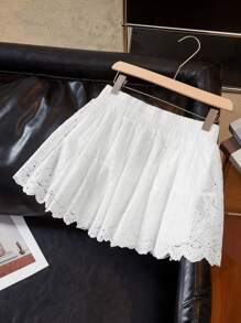 Muvela Women's White Vacation Floral Embroidery Ruffle Hem Mini Skirt, Elegant Ladies Summer Vacation, Graduation Skirt - White - View 2