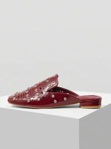 MOTF PREMIUM PU LEATHER HOLLOWED OUT RHINESTONE DECOR FLATS - Burgundy - View 3