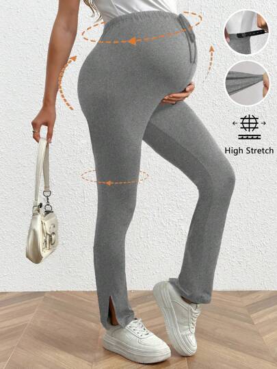 SHEIN Maternity High Waist Split Hem Slim Fit Leggings