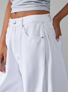 MISSGUIDED Relaxed Wide Leg Palazzo Style Denim Bottoms Trousers With Side Pockets Contemporary Design Breathable Everyday Bottoms Summer Spring Fashion
