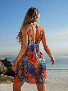 Swim Vcay Vestido de tirantes informal de mujer con estampado floral y chal
