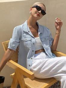 Livesso Women's Casual Denim Puff Sleeve Top For Summer Women Jacket,Fall Women Clothes