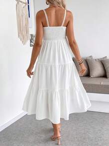 SHEIN 孕妇荷叶边下摆撞色休闲吊带中长连衣裙