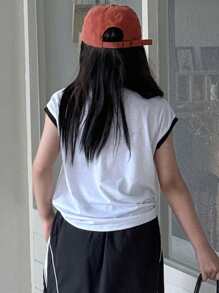 Dazy Kids ملابس علوية مطبوعة بياقة مستديرة للبنات المراهقات، صيفية، ملابس عودة إلى المدرسة - أبيض - مشاهدة 6