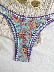 Swim Vcay Set de costum de baie sexy din două piese pentru femei, cu imprimeu de plante tropicale - Multicolor - Vizualizare 4