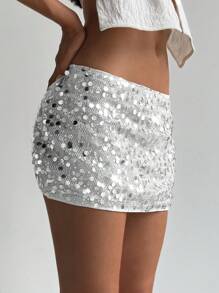 Aloruh Women's Party Glitter Mini Low Waist Bodycon Mesh Sequin Skirt