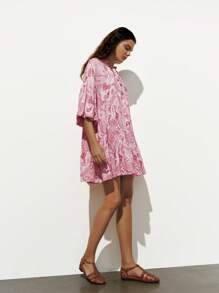 SHEIN Luminelle 佩斯利印花海滩休闲连衣裙 - 玫紅色 - 查看 5