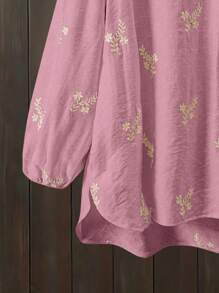 Lacomfia 圆领半开刺绣宽松女士休闲衬衫，白色