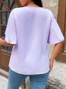 Calvaya Plus Size Solid Color V-Neck Front Button Short Sleeve Blouse