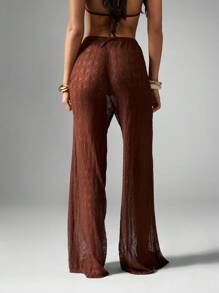 MISSGUIDED Pantalón de pierna ancha tipo palazzo estilo resort playero, cubre todo en ganchillo de encaje ligero con cintura elástica, ideal para piscina, vacaciones y festivales