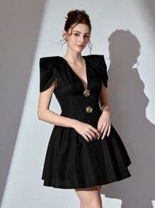 Poshira Women Ball Gown Dress, Solid Color, Fashion Suitable For Summer