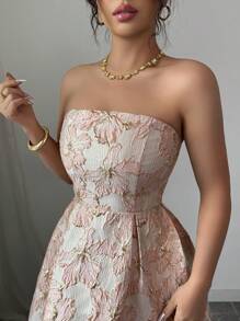 Selianne Women's Elegant Bandeau Midi Dress, Suitable For Going Out & Parties - Pink - View 6