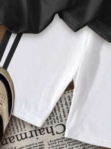 SHEIN Leap Crew 年轻女孩休闲简约短袖上衣和短裤两件套，适合夏季 - 彩色 - 查看 6