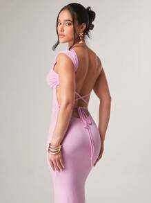 Silquee 女士粉色露背露背设计美人鱼连衣裙夏季，女士夏季服装，夏季服装，女士沙滩装，女士优雅服装，女士夏季连衣裙，毕业服装，毕业礼服，飘逸连衣裙，伊比沙岛服装，狂欢节服装/狂欢，节日夏季节日海滩度假女士连衣裙生日女士休闲连衣裙 - 粉色 - 查看 6