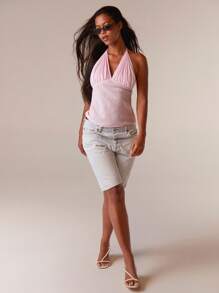 Athîral Áo nữ cổ yếm vải gingham - Hồng - Xem 3