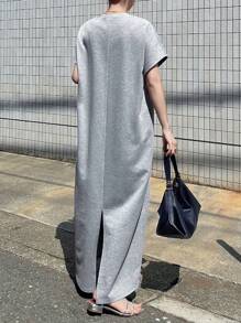 FRIFUL Vestido largo de verano holgado de unicolor con cremallera metálica casual para mujeres, vestido de graduación para damas - Gris Claro - Ver 5